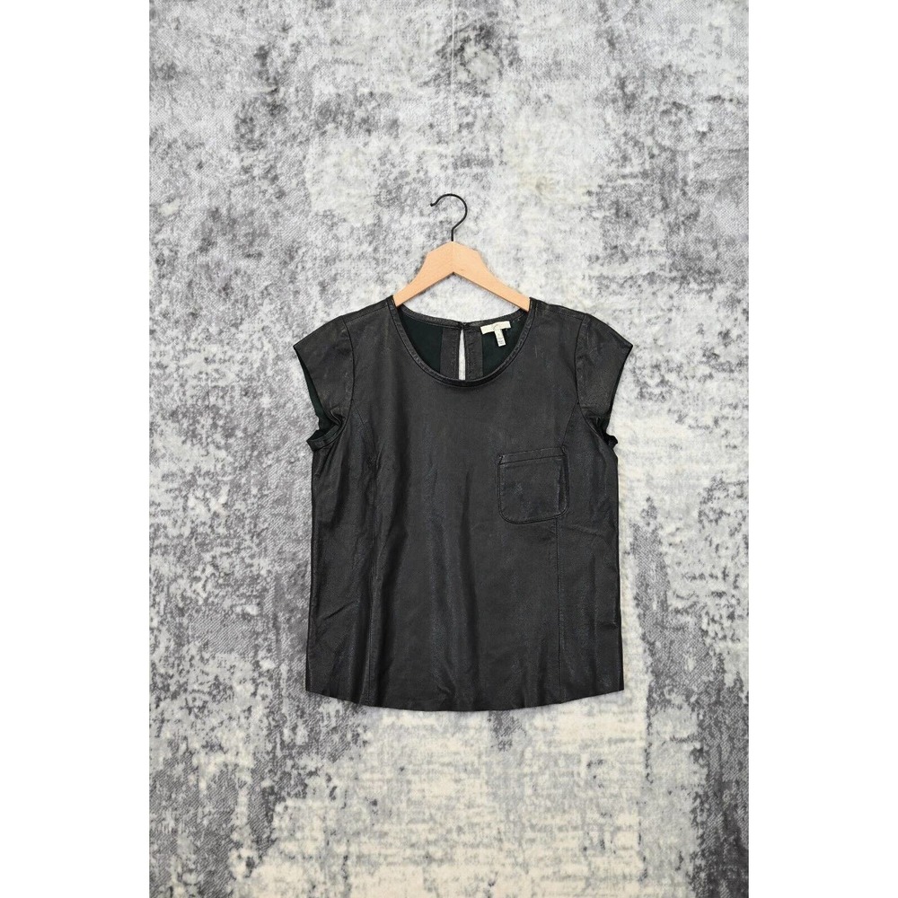 Joie Black Genuine Leather Pocket Shirt Top